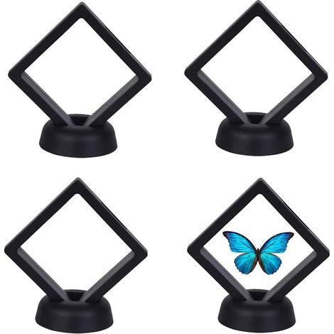 Set mit 4 schwebenden Münzpräsentationsrahmen mit Sockel für Ringe, Halsketten, Armbänder, Ohrringe, Medaillen und Schmuck (7×7×2cm) (Schwarz) (1/4)
