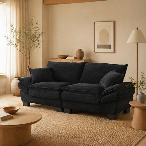 Canape 2 places velours noir assise profonde OKMYHOME (1/5)