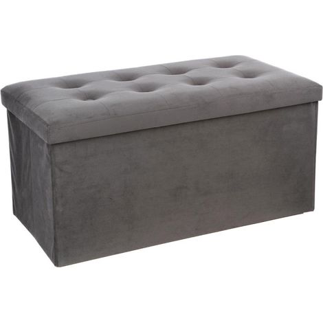 Atmosphera – Banquette pliable velours 76cm – Structure MDF – Rembourrage polyuréthane – Revêtement gris – Banc d'entrée moderne (1/3)