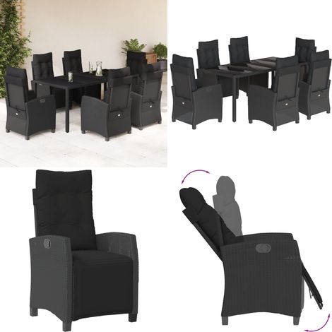 7-tlg. Garten-Essgruppe mit Kissen Schwarz Poly Rattan - Gartenstuhl - Gartentisch (1/5)