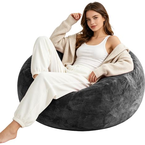 Puf saco 4FT para adultos 100x100x50 cm gris oscuro, suave y ahorra espacio OKWISH (1/5)