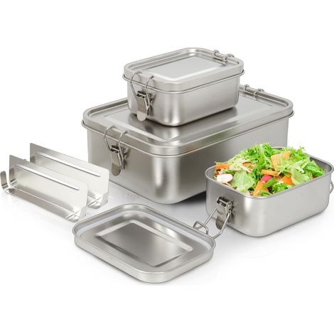 Bento-Boxen, Bento-Boxen aus Edelstahl 304 mit Deckel, 2400/1400/850 ml, auslaufsicher und stapelbar für Suppe, Salat, Reste, 3er-Pack