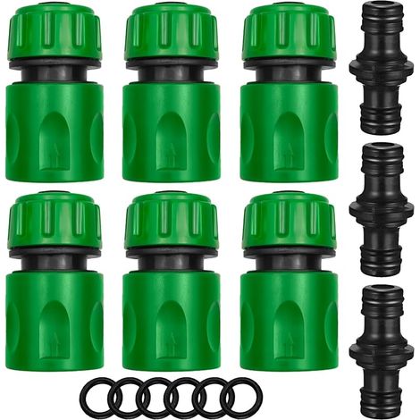 Kit de Raccord Tuyau D'arrosage Nécessaires D'arrosage, 6x 1/2" Tuyau Rapides Raccord, 3x Double connecteur, Raccords d'arrosage Rapides Ensemble pour Tuyau d'arrosage