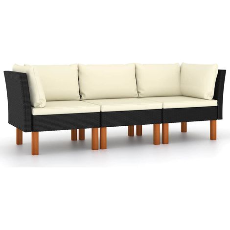 Maison Exclusive - Divano da Giardino a 3 Posti con Cuscini Nero in Polyrattan