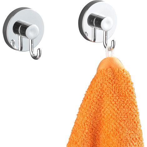 WENKO Gancio appendiabiti, portasciugamani Vacuum-Loc® fissaggio senza foratura, riposizionabile senza lasciare tracce, gancio portasciugamani per bagno, set di 2, Plastica, 6x6,7x5 cm, cromato (1/5)