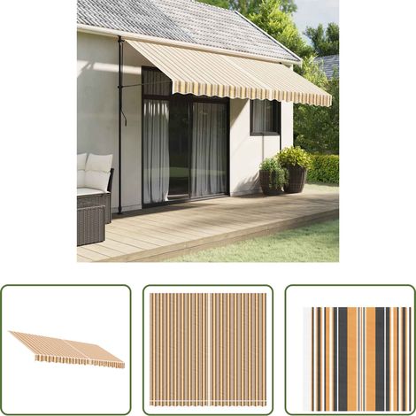 Remplacement de toiture -  Tissu de remplacement pour auvent rayures multicolores 4x3,5 m (1/5)