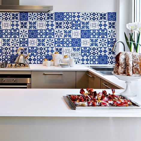 Sticker Mural Carrelage adhésif Cuisine Salle de Bain - 60 STICKERS CARRELAGES AZULEJOS ANGELINIA - 60stickers10x10cm (1/5)