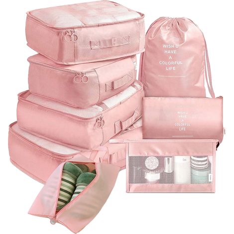 8 pcs Cube de rangement, Polyester, Léger et résistant, Pour vêtements et chaussures, Voyage et plein air (1/5)