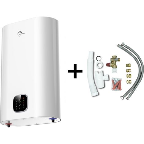 Chauffe Eau Electrique Plat Mural Multipositions Kimoro Sannover 30 Litres + Kit d'Installation Complet NF