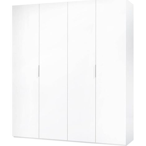Armadio A 4 Ante Battenti Con 2 Barre Appendiabiti E Ripiano Interno Guardaroba Moderno Per Camera Da Letto Cabina Armadio Stanza Ospiti Design Moderno Minimal 180 x 200 x 52 Cm Colore Bianco (1/5)