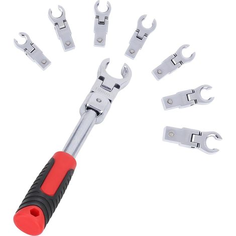 Cle Plate a Cliquet, Mixtes à Cliquet Tete Flexible, Jeu de Clés à Cliquet Articulées, 8 Pièces 9-19mm en Acier au Chrome Vanadium, pour la Fixation et le Démontage (1/5)