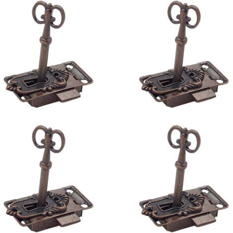 4 Stück Vintage Schloss Set Antik Möbelschloss Schranktürschloss Antik Vintage Schranktürschloss Antikes Schloss und Schlüssel Dekoratives Möbelschloss Schrankschloss für Schließfächer (1/5)