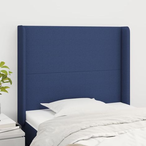 Tête de lit avec oreilles pour lit simple, Cadre de lit, Tableau décoratif de chevet Bleu 83x16x118/128 cm Tissu SDG42567 (1/5)