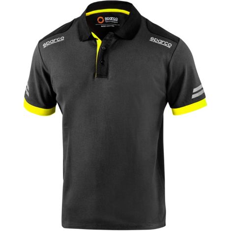 Polo technique Sparco Toledo en coton et polyester gris fonce'/jaune fluo taille XXXL avec bandes re'fle'chissantes haute visibilite' sur la manche Grigio Scuro/Giallo Fluo XXXL