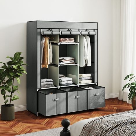Armario de almacenamiento con barras y cajones gris OKMYHOME (1/5)