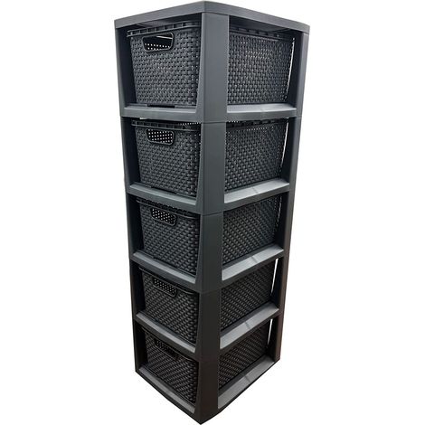 1 x 4 Grey Stylish Rattan Effect Storage Tower Commode Baskets