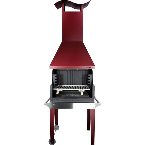 MF - Barbecue à bois et charbon style argentin pour jardin modèle Coven rouge avec table