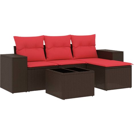 Maison Exclusive - 5-teiliges Gartensofa-Set mit Kissen, braun, P