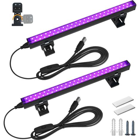UV LED Tube Lumière Noire, 10W, 1FT/28cm USB Alimenté, 2 Barres (1/5)
