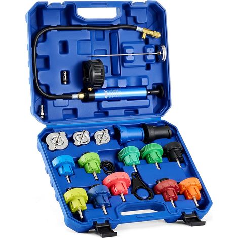 19 Pcs Cooling System Pressure Tester Kit with 15 Radiator Adapters and Wrench for Water Tank with Vacuum Pump and Thermometer Probe (1/5)