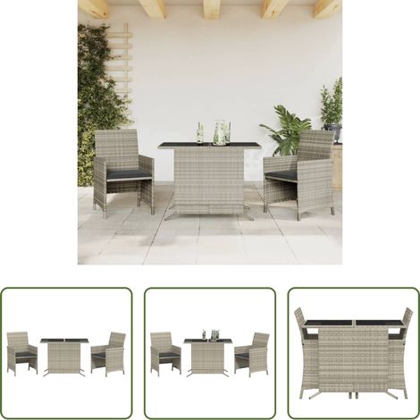 Table de jardin - Ensemble de bistro 3 pcs et coussins gris clair résine tressée (1/5)