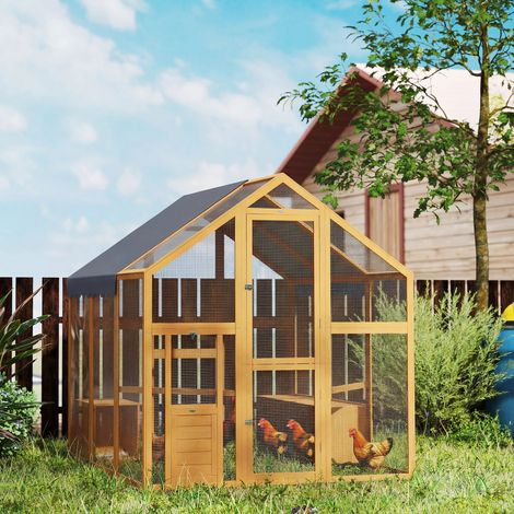 Poulailler 3,07m² enclos extérieur en bois avec bâche imperméable, serrure de sécurité, pour 6-8 poules, dimensions 1,7 x 1,8 x 1,8 m (1/5)