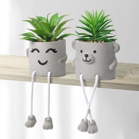 Plante artificielle en pot, jolie fausse plante succulente avec pieds pendants, décoration en faux ciment effet émotionnel (2 pièces) (1/5)