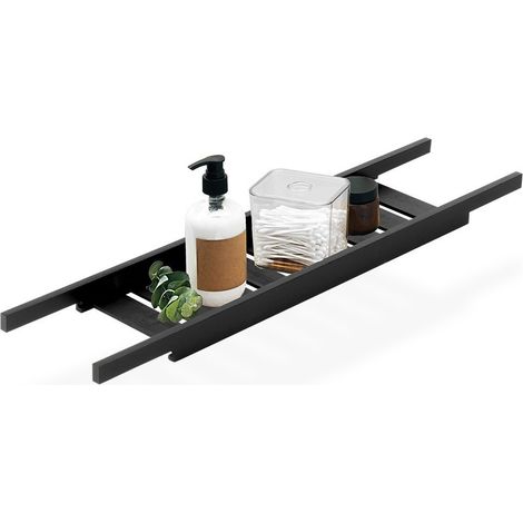 Mensola da bagno in bambù nero per cosmetici, accessori e bevande. (1/4)