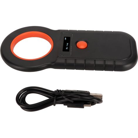 Lettore RFID portatile 134,2 kHz 125 kHz, scanner portatile per tag con chip per animali conforme a ISO 11784 11785 FDX-B EMID nero.