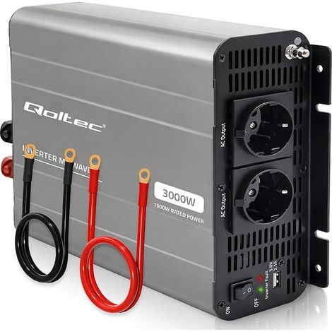 Convertidor de voltaje Qoltec MS Wave  12V a 230V  1500/3000W  USB  Compatible con LiFePO4 GEL AGM (1/5)