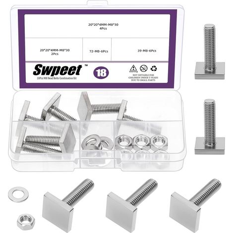 6 ensembles 304 acier inoxydable M8 × 30mm T fente boulons toit rack T-écrou kit, 4mm épais carré T piste boulon adaptateur écrou fente, plateforme de barre croisée de toit sécurisé (1/5)