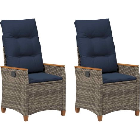 Reclining Garden Chair 2 pcs Grey and Navy Blue Poly Rattan vidaXL