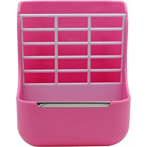 Mangeoire 2 en 1 pour animal domestique et châssis pour graminées pour lapins, chinchillas, cochons d’Inde, petits animaux, anti-morsure avec ensemble fixe (rose)