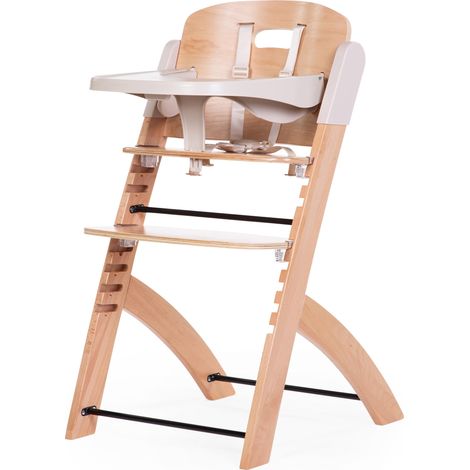 Chaise Haute Bebe Evolutive : De 0 mois à 85KG, Tablette Incluse, Bois de Hêtre, Arceau, Harnais 5 points, Vis Invisibles, Naturel Beige (1/5)