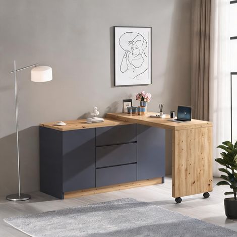 Bureau d'angle polyvalent 120 x 50 x 76,5 cm gris chêne (1/5)