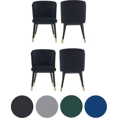 Set of 4 Black Sofina Modern Velvet Dining Chairs with Tufted Back - Wooden Frame & Gold-Tipped Rubberwood Legs (1/5)