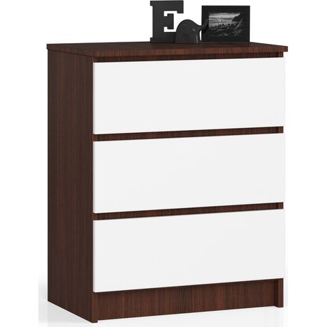 Cassettiera AKORD K60 Cassettiera Wengé 60 cm 3 cassetti inserto frontale Bianco 60x40x77 cm (1/5)