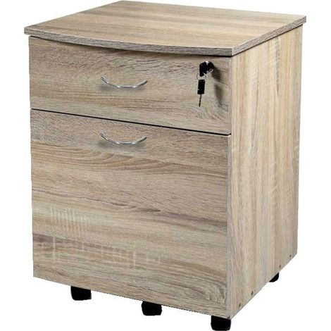 Cajonera Gaia 42 x 40 x 55 cm en roble claro con dos cassetti y cerradura (1/2)