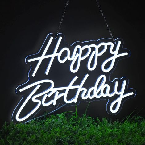 Panneau néon « Joyeux anniversaire » pour décoration murale avec interrupteur à intensité variable, panneau néon réutilisable (blanc) (1/5)