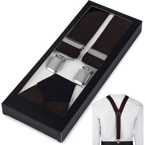 Elegante, robuste, V-förmige Hosenträger für Herren, braun, mit Box, Größe 6 (1/5)