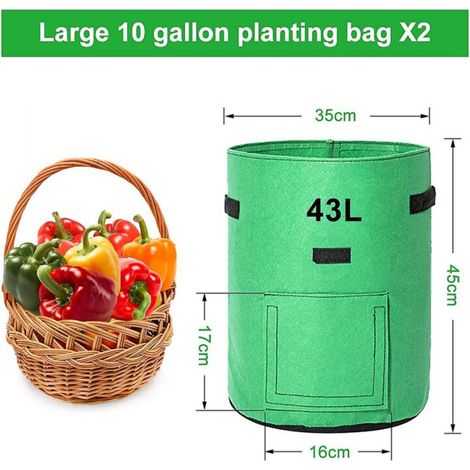 Sacs de culture de pommes de terre, 2 X 43l, sacs de culture/sac de plantation de pommes de terre de jardin, tissu Non tissé respirant à Double couche avec sol de fenêtre (1/3)
