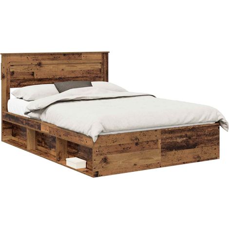 Lit double Lit adulte Cadre de lit Bois ancien 140 x 190 cm Bois de pin massif (1/5)