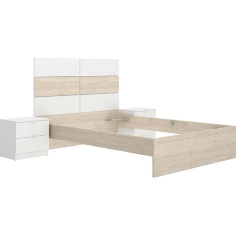 Dmora - Letto matrimoniale Alina, Sommier per camera da letto, Giroletto per stanza, Struttura porta materasso, 267x205 h122 cm, Bianco e Rovere