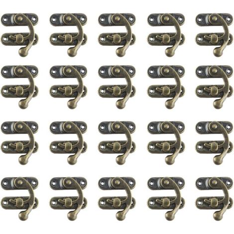 20 Pack Large Metal Horn Latches with Bronze Tone Locking Hooks for Wooden Boxes and Vintage Jewelry Boxes - Comes with Mounting Screws (1/4)