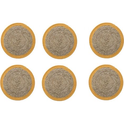 Lot de 6 sets de table - D 38 cm - Roseau/Coton - Jaune - Livraison gratuite (1/3)