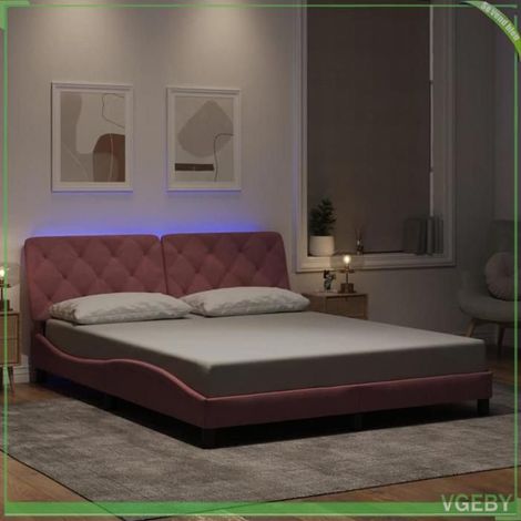 Cadre de lit - 3213866 - Velours rose - 160x200 cm - LED intégrée (1/5)