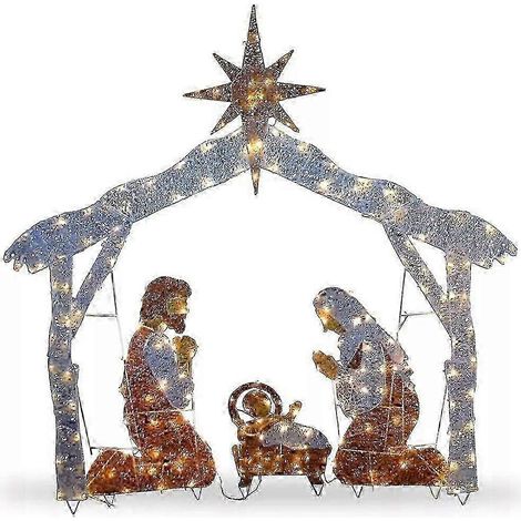 Crèche lumineuse LED représentant la naissance de Jésus, avec piquets, pour jardin ou extérieur, décoration de Noël (EPA02) zCOLOR:B