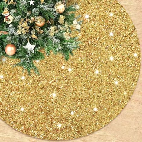 Jupe de sapin de Noël dorée de 91,4 cm - Jupe de sapin de Noël en velours à paillettes - Jupe de sapin de Noël scintillante - Col de bague pour Noël, hiver, vacances, décoration d'intérieur (1/5)