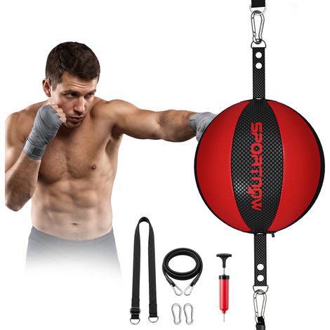 Support de boxe double pour l'entraînement, avec cordon élastique, boucle de réglage et fixation par clip. (1/5)