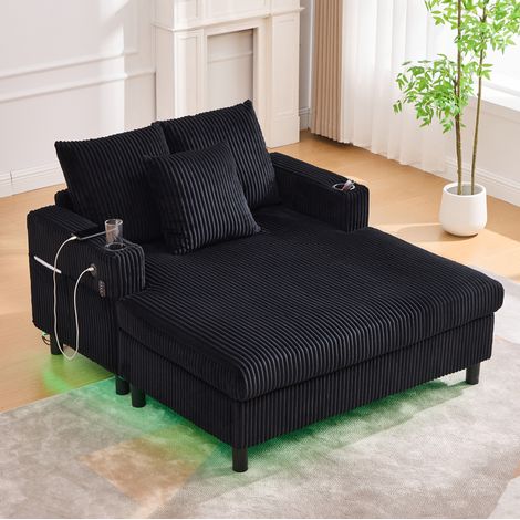 Sillón relax 142x128x85 cm de tejido acanalado negro FloraGrace (1/5)